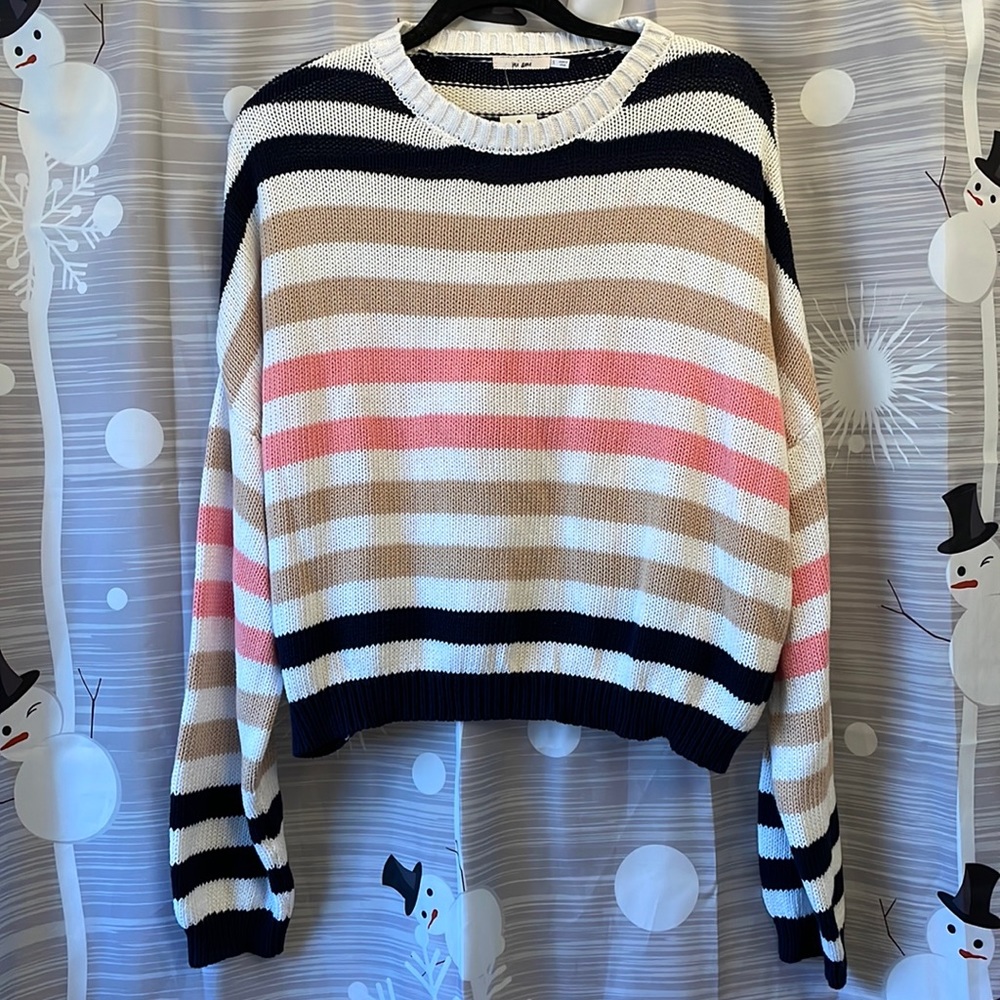 NWT Francesca’s Striped Cropped Pullover Sweater